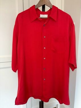 St Michael by Marks & Spencer 100% Silk Short Sleeve Button Up Shirt Coral XL